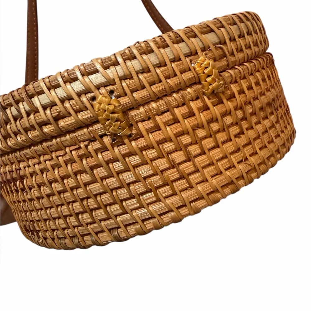 Brown Rattan Woven Crossbody Bag - Picture 5 of 7